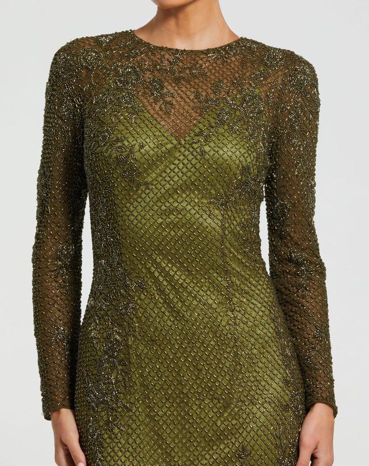Mac Duggal 5504 Long Sleeve Beaded Evening Dress