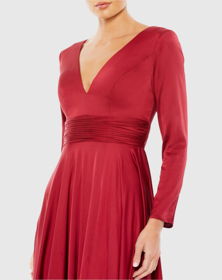 Mac Duggal 55245 Long Sleeve Ruched Waist A-Line Gown