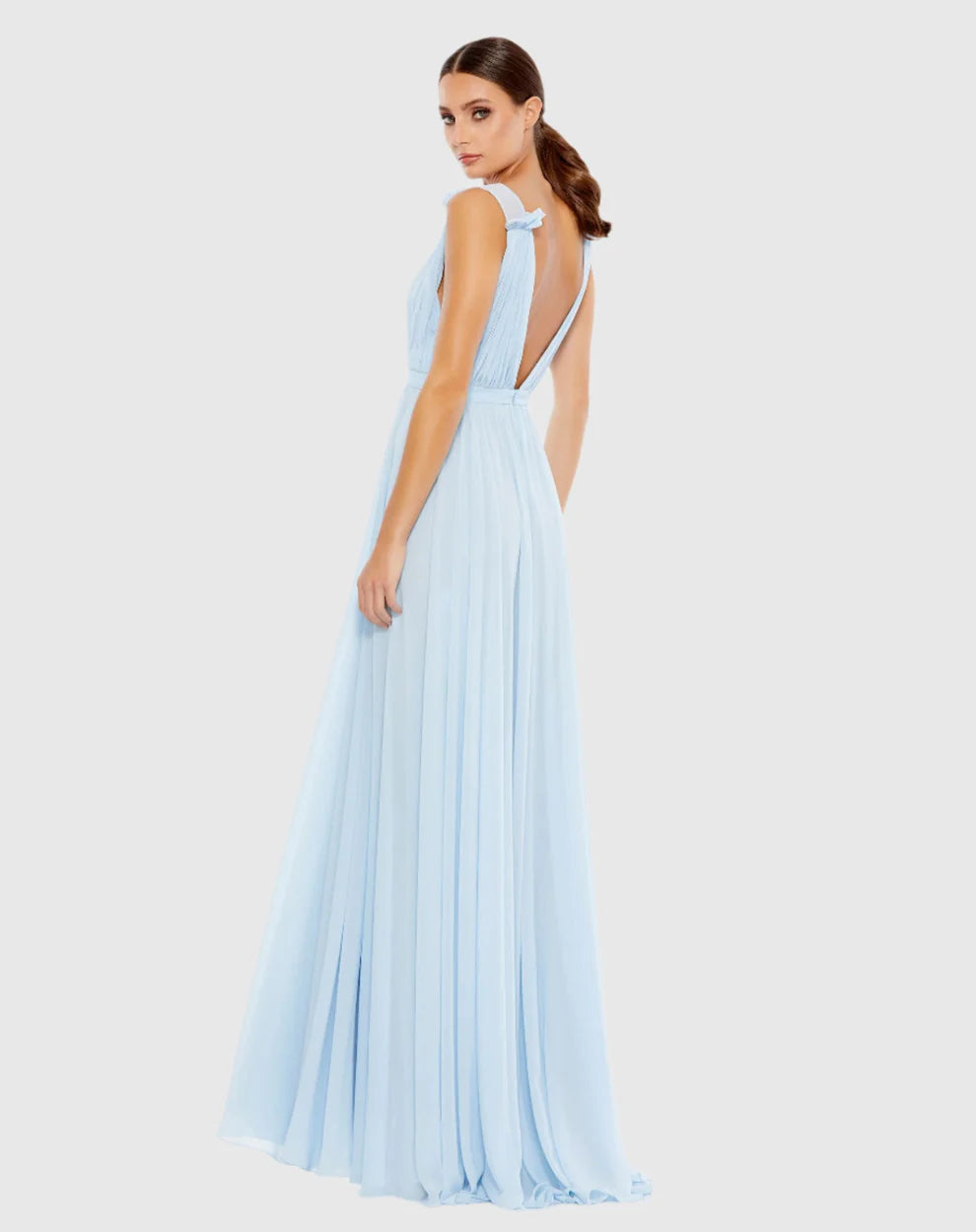 Mac Duggal 9955321P Petite Pink Sleeveless Pleated Chiffon V-Neck Gown