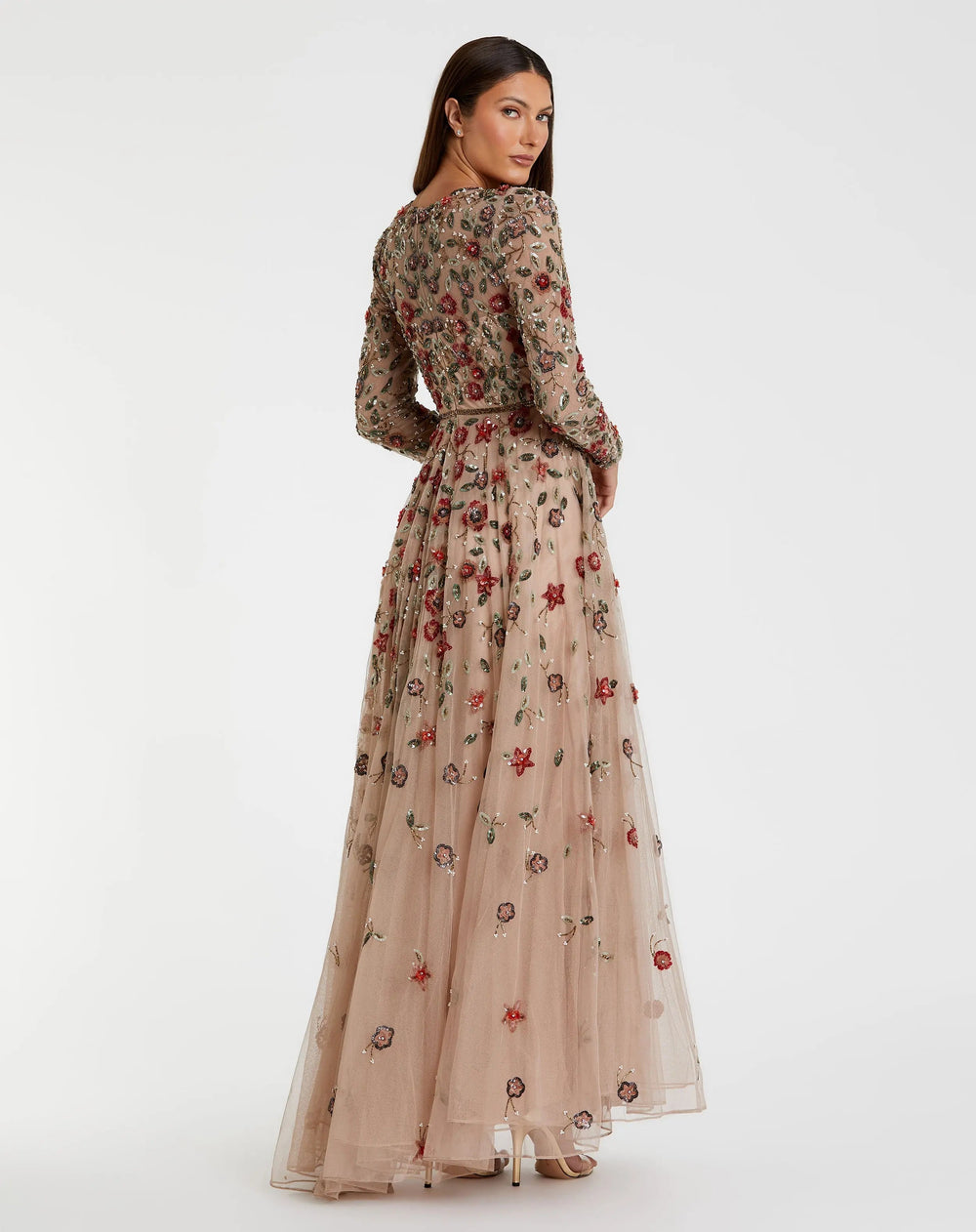 Mac Duggal 5533 Embellished High Neck Long Sleeve A Line Gown