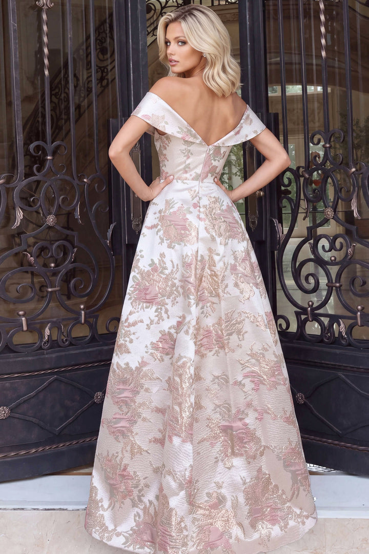 Jovani 55468 Off-the-Shoulder Crossover A-Line Evening Gown, three-quarter