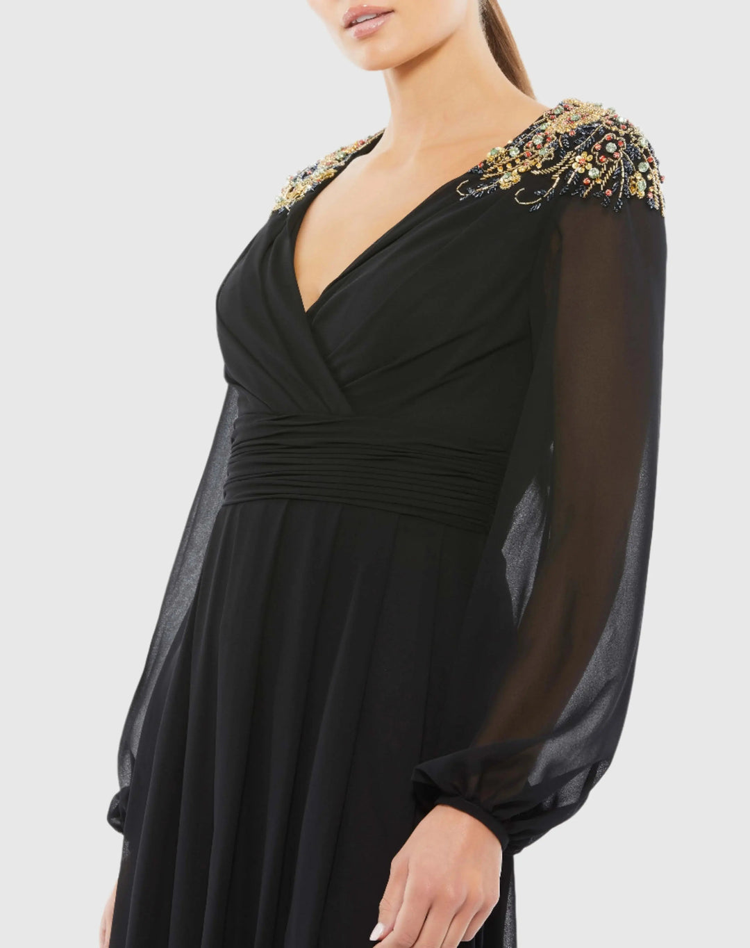 Mac Duggal 55694 Embellished Shoulder Blouson Sleeve Evening Gown
