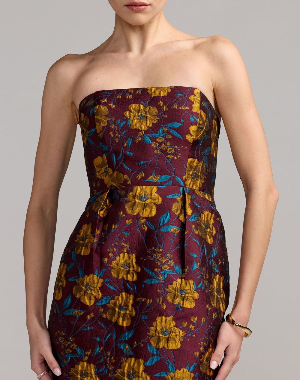 Mac Duggal 56097 Floral Brocade Strapless Fitted Midi Dress