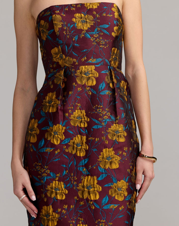 Mac Duggal 56097 Floral Brocade Strapless Fitted Midi Dress