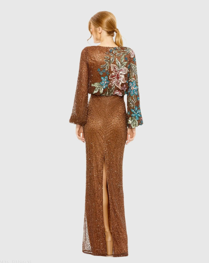 Mac Duggal 5615 High Neck Long Sleeve Sequin Evening Gown