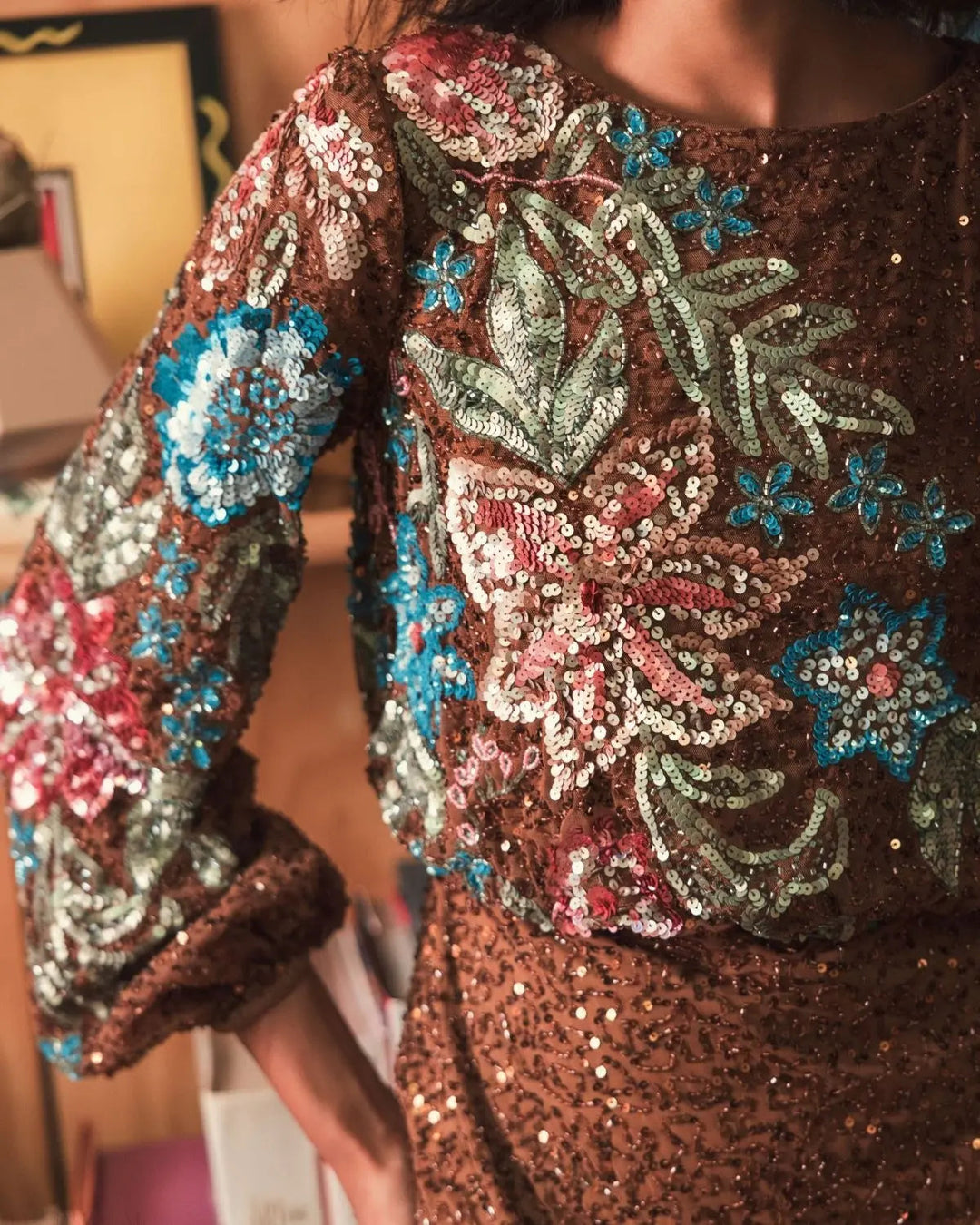 Mac Duggal 5615 High Neck Long Sleeve Sequin Evening Gown