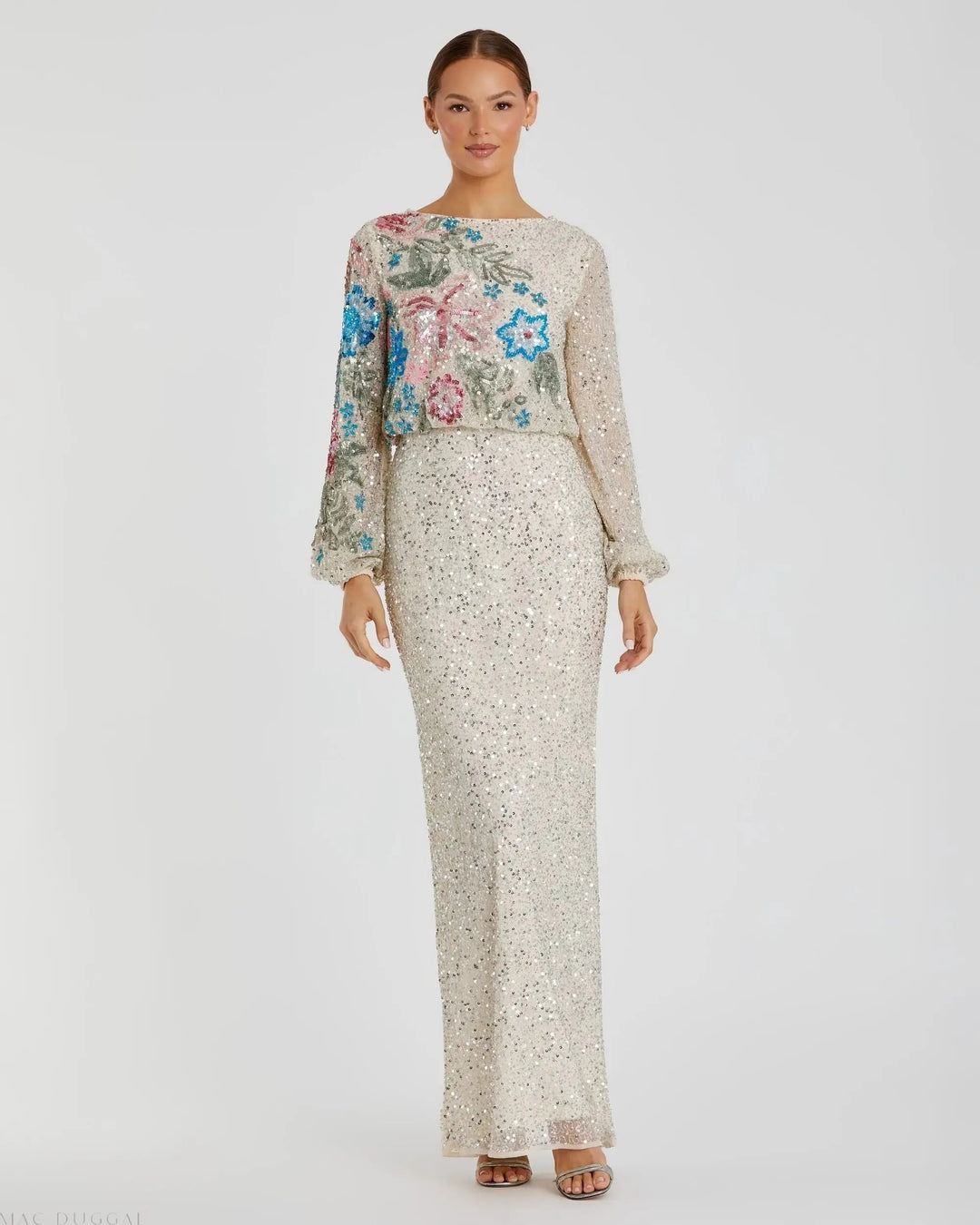 Mac Duggal 5615 High Neck Long Sleeve Sequin Evening Gown
