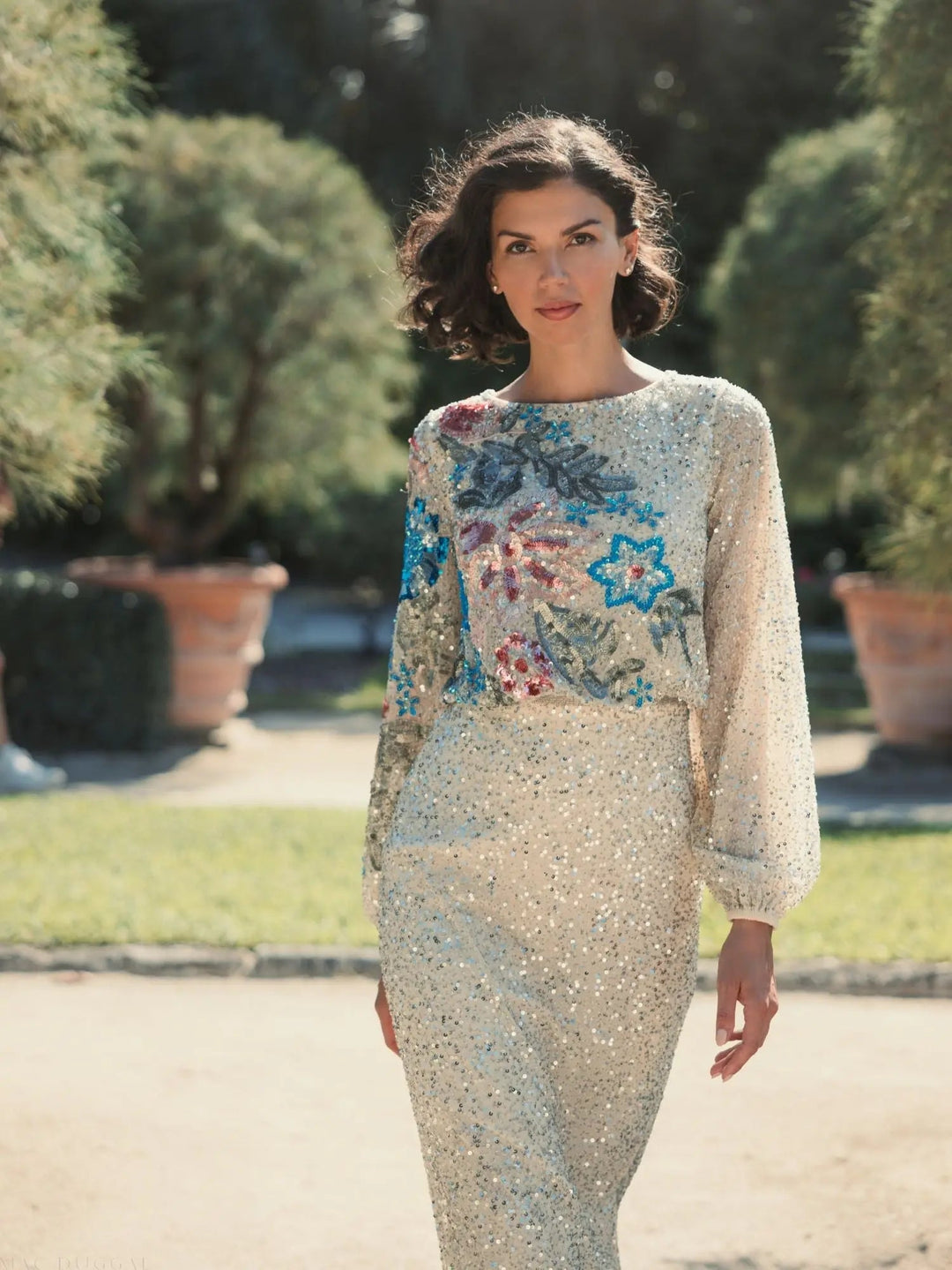 Mac Duggal 5615 High Neck Long Sleeve Sequin Evening Gown