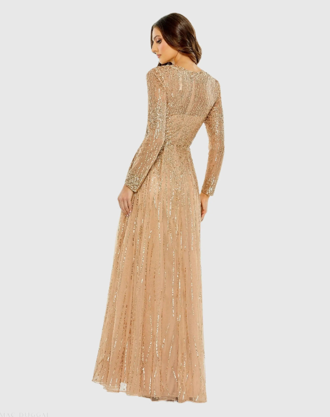 Mac Duggal 5636 Illusion High Neck Long Sleeve Embellished Gown