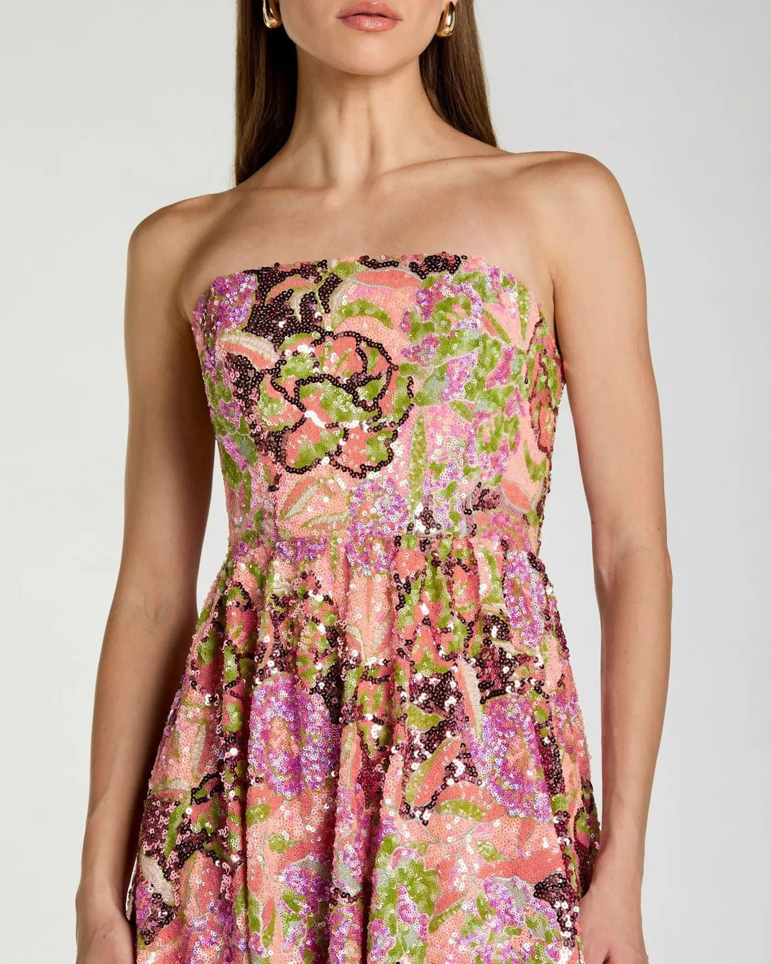 Multicolor Strapless Sequin Floral Midi Dress - FOSTANI.com
