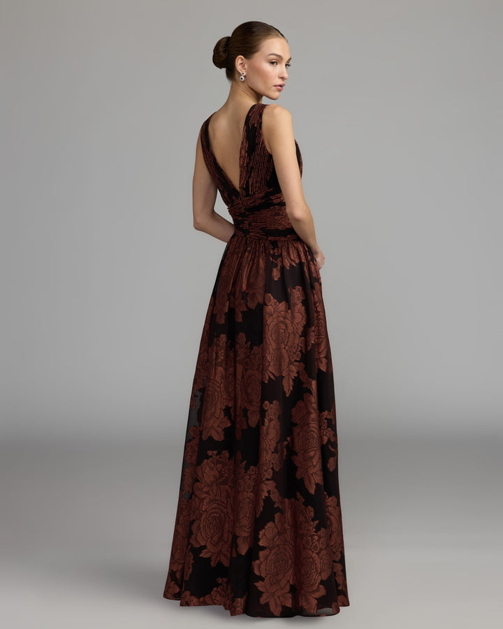 Mac Duggal 56487 Floral Sleeveless Plunge Neck Gown