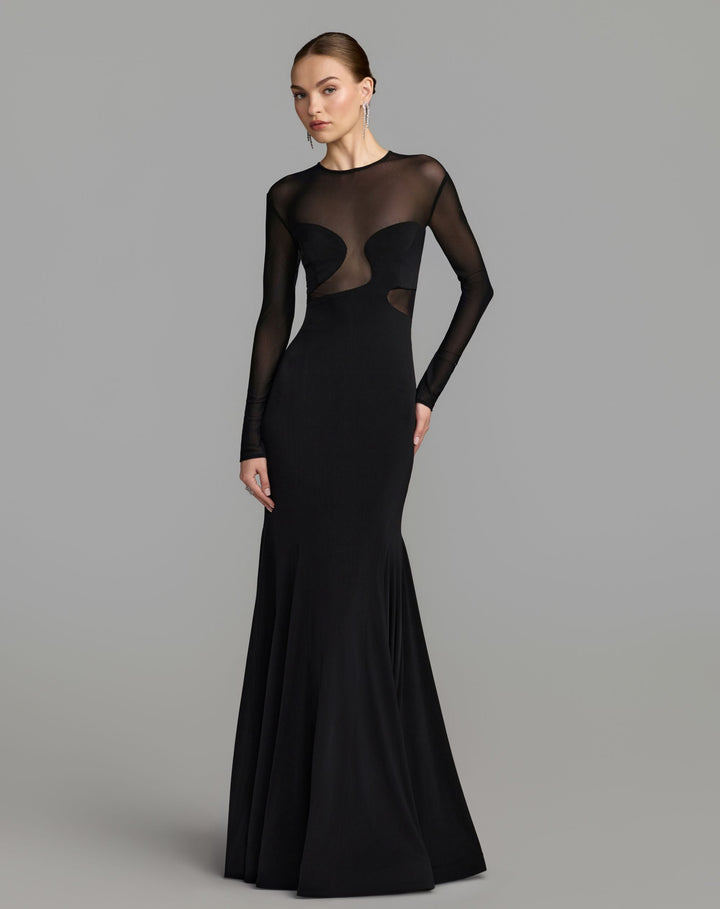 Mac Duggal 56536 Long Sleeve Sheer Detail Mermaid Jersey Gown
