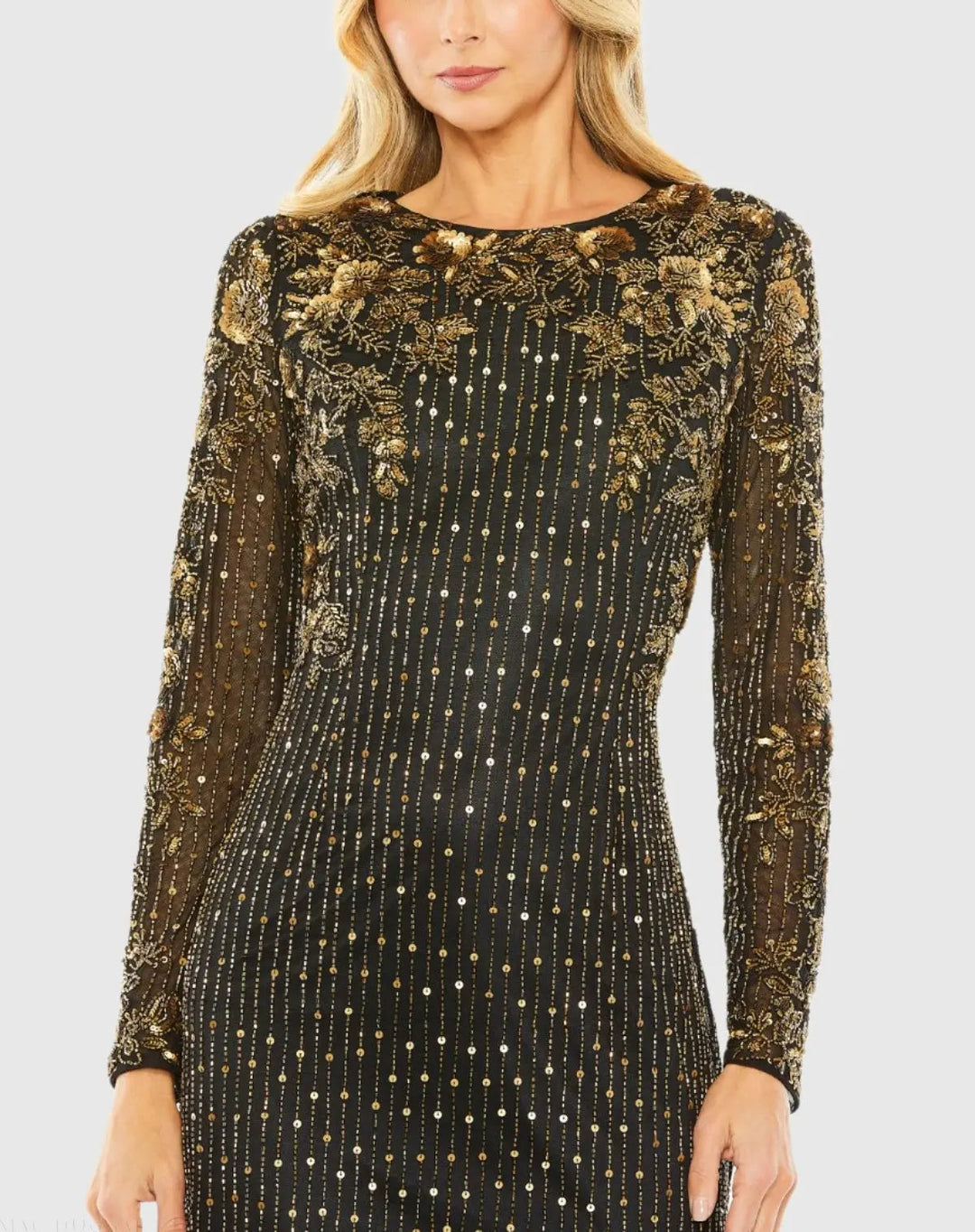 Mac Duggal 5956 High Neck Long Sleeve Embellished Gown