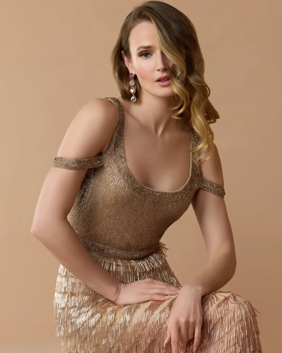 Mac Duggal 6032 Scoop Neck Embellished Fringe Ombre Dress - FOSTANI.com