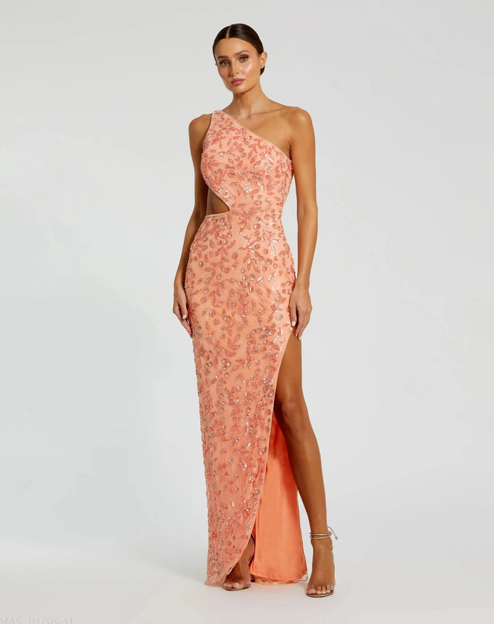 Mac Duggal 6084 One Shoulder Embellished Gown With Slit