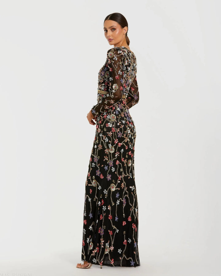 Mac Duggal 6135 Embellished Mesh Long Sleeve Gown