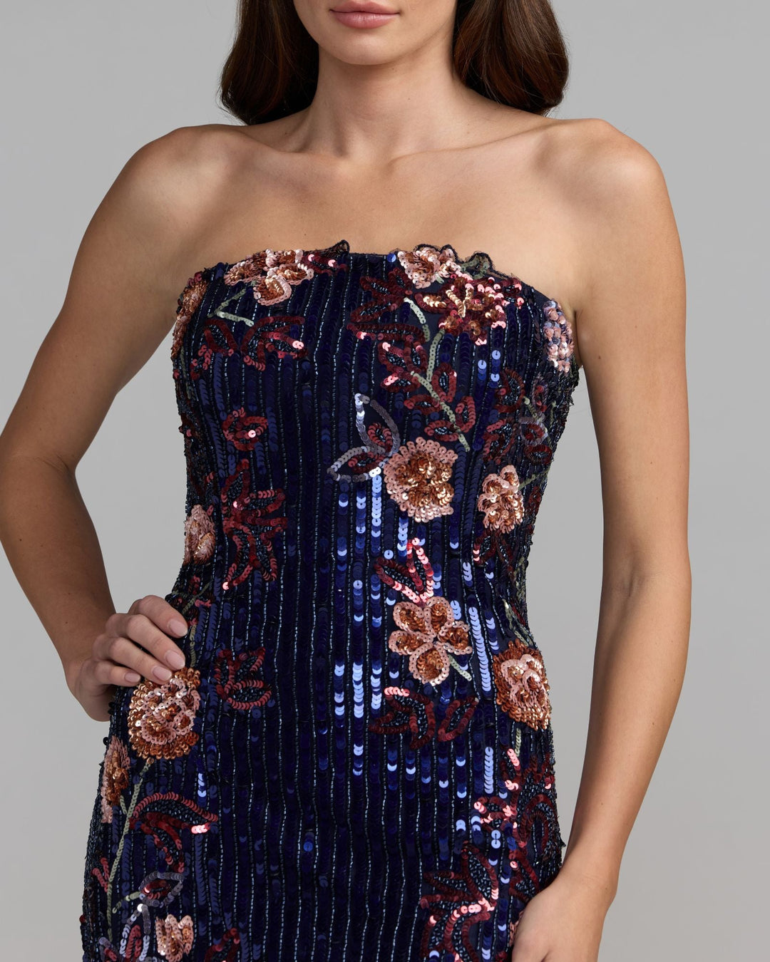 Mac Duggal 6193 Floral Embellished Strapless Column Dress