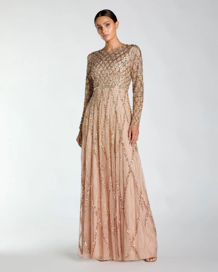 Mac Duggal 6235 Sequined Long Sleeve Gown