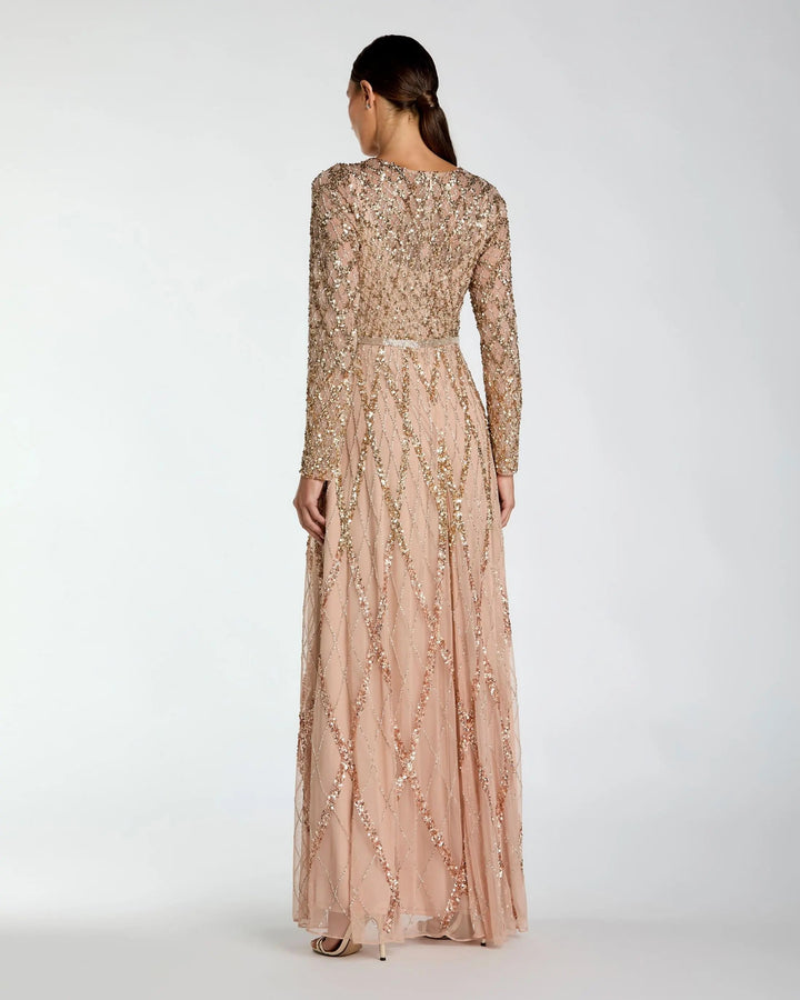 Mac Duggal 6235 Sequined Long Sleeve Gown