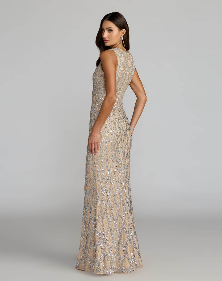Mac Duggal 6249 Nude Sleeveless Beaded Column Gown