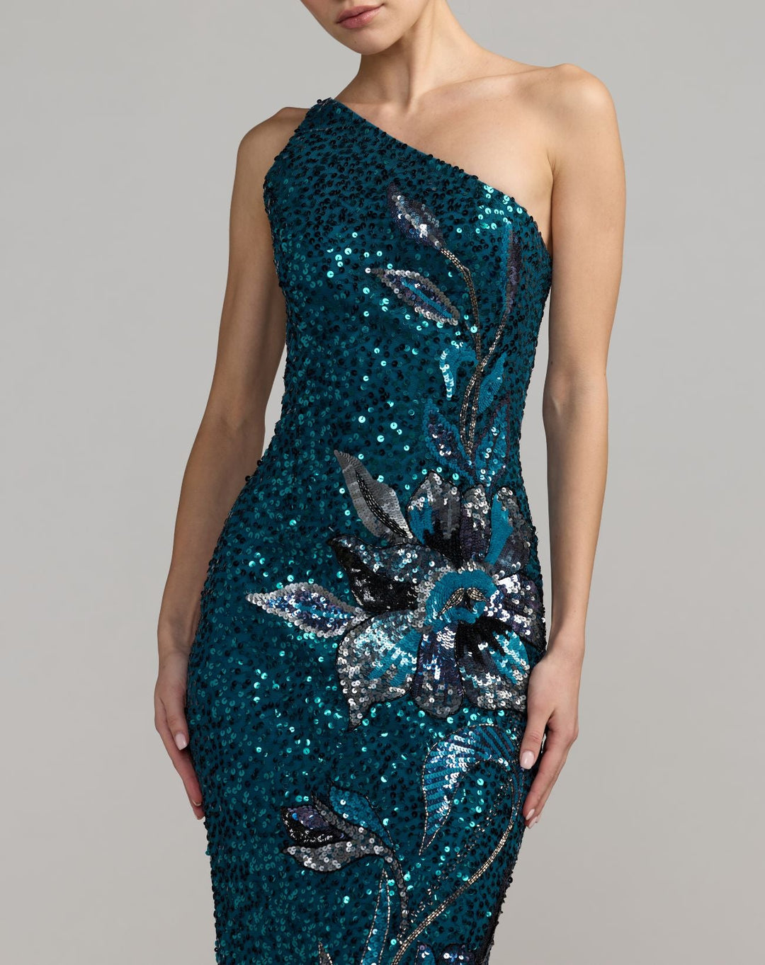 Mac Duggal 6295 Floral Sequin One Shoulder Gown