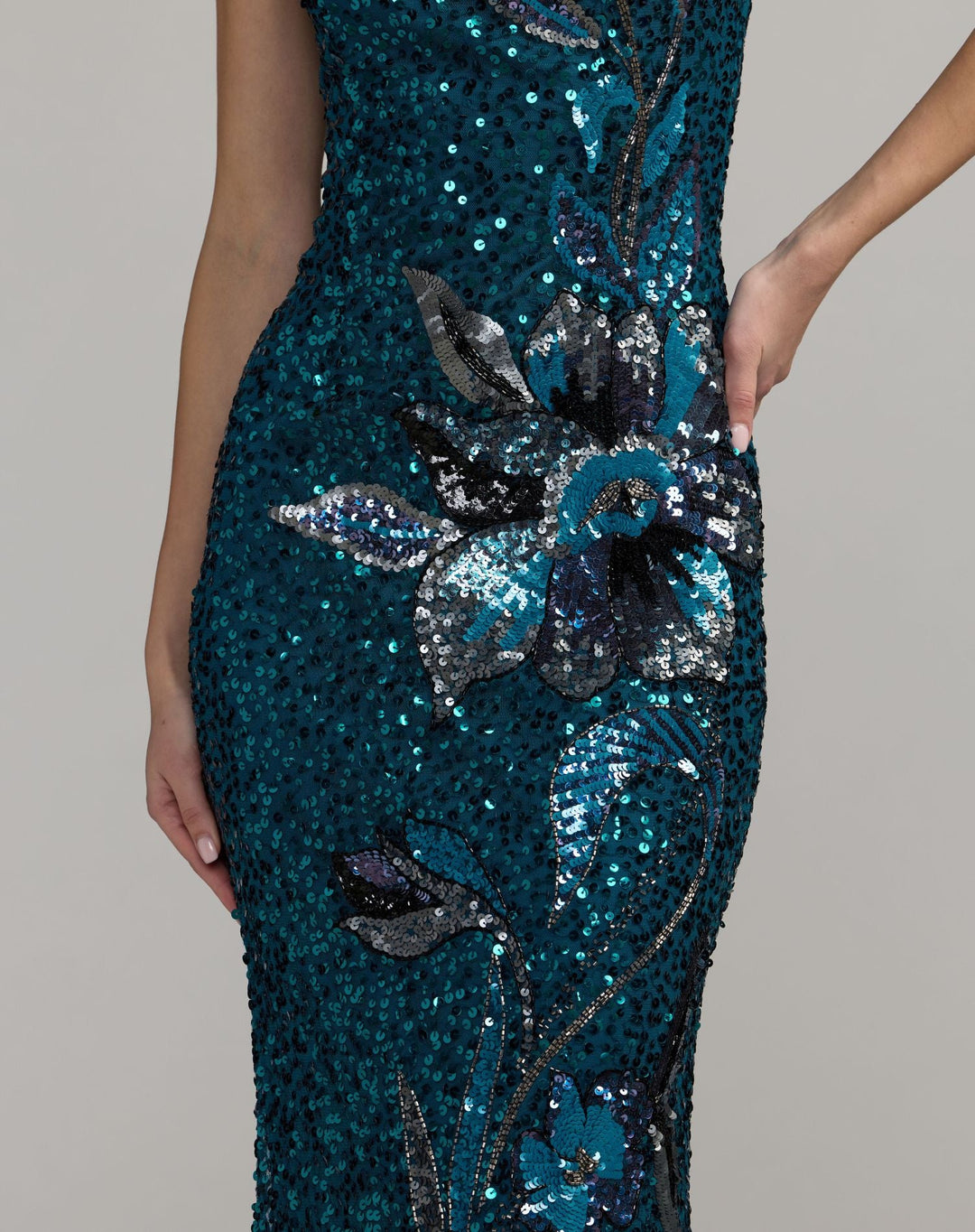 Mac Duggal 6295 Floral Sequin One Shoulder Gown