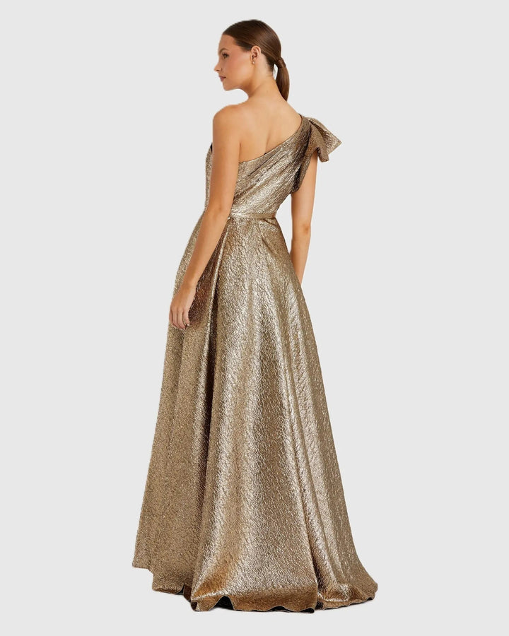 Mac Duggal 67297 Gold One Shoulder Metallic Ball Gown