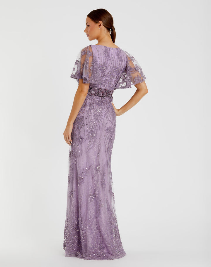 Mac Duggal 67493 Embellished Flutter Sleeve Evening Gown