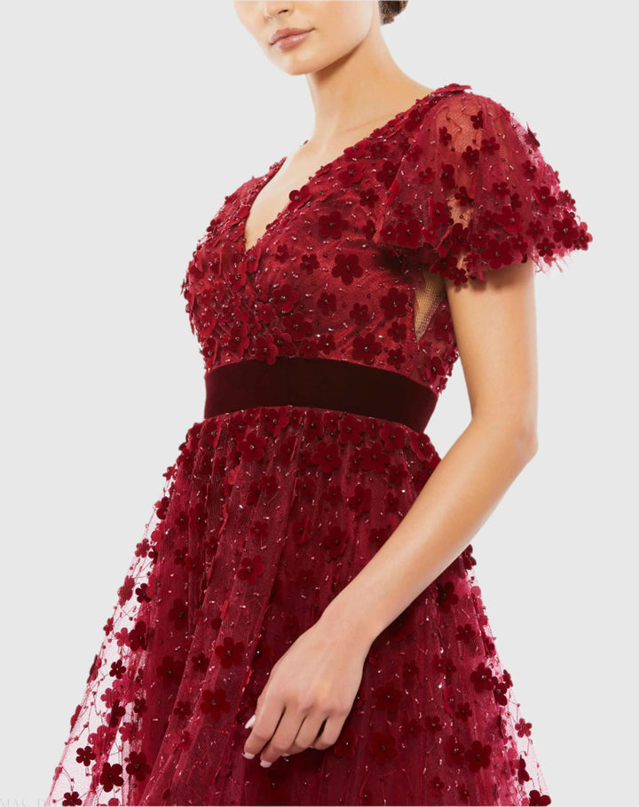 Mac Duggal 67854 Embellished Butterfly Sleeve Velvet Hem Midi Dress