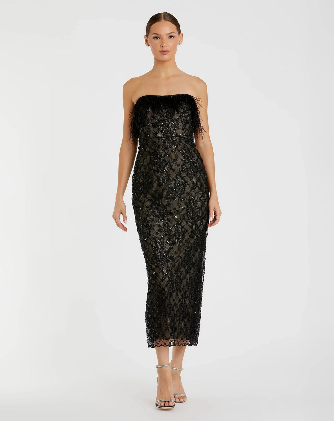 Mac Duggal 68140 Black Embellished Feather Strapless Column Dress