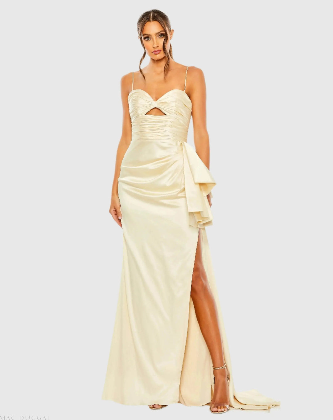 Mac Duggal 68450 Spaghetti Strap Cut Out Side Bow Gown