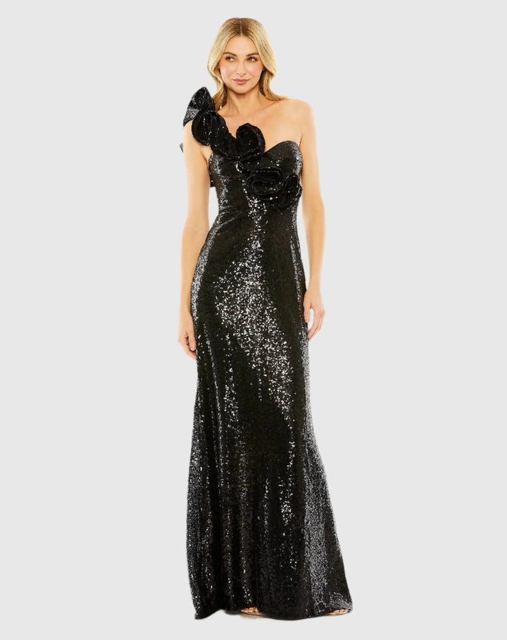 Mac Duggal 68513 Sequin Ruffled One Shoulder Gown