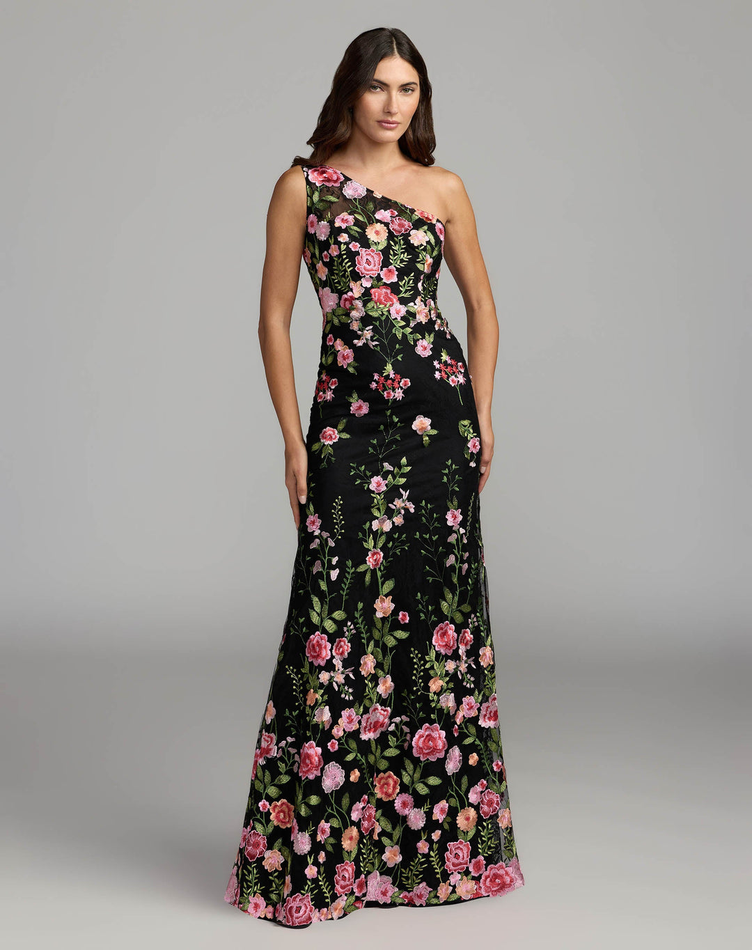 Mac Duggal 68606 One Shoulder Floral Embroidered Gown