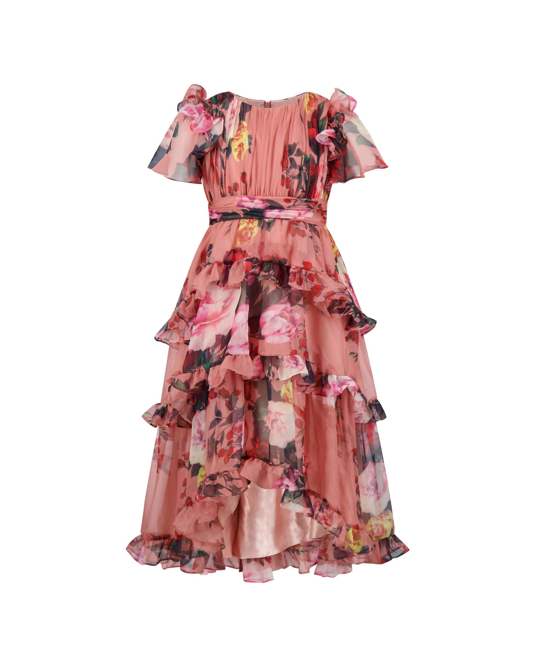 Mac Duggal 68664 Girls Floral Chiffon Tiered Ruffle Dress