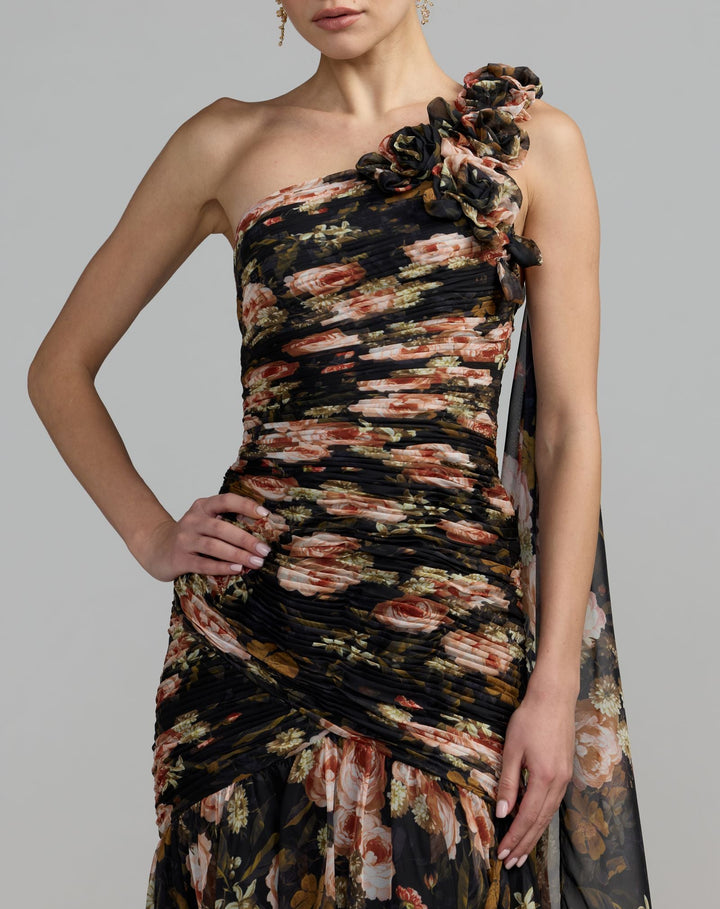 Mac Duggal 68993 One Shoulder Floral Printed Chiffon Gown