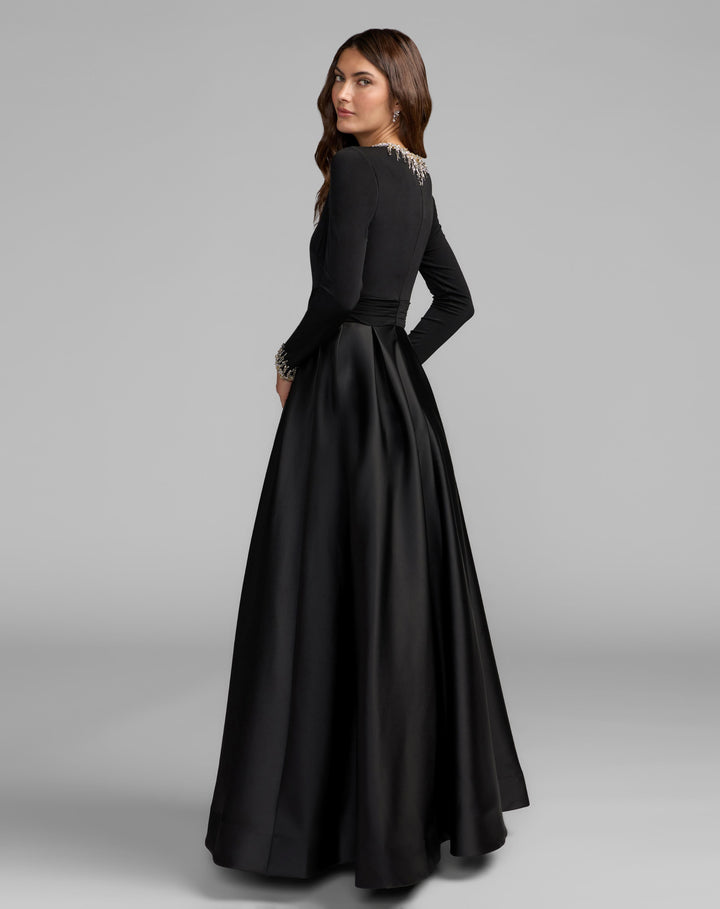 Mac Duggal 69083 Jersey and Satin Long Sleeve A-Line Gown
