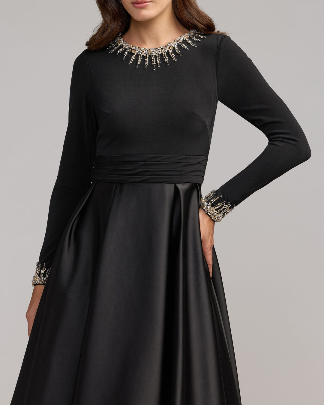 Mac Duggal 69083 Jersey and Satin Long Sleeve A-Line Gown