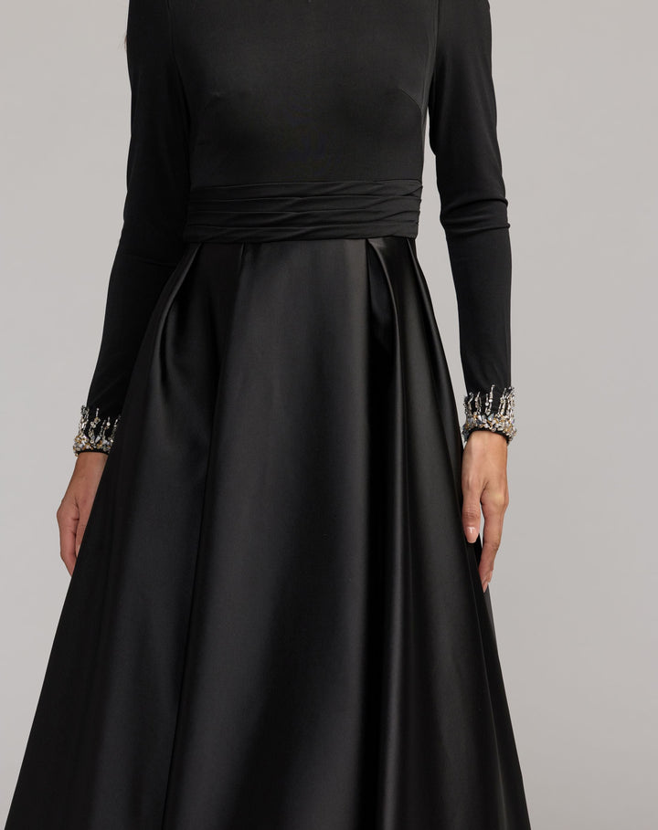 Mac Duggal 69083 Jersey and Satin Long Sleeve A-Line Gown