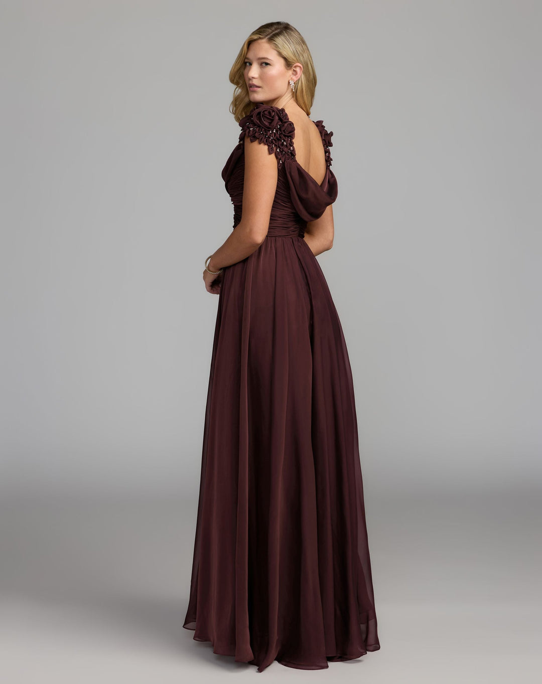 Mac Duggal 69088 Chiffon Cowl Neck Embellished Cap Sleeve Gown