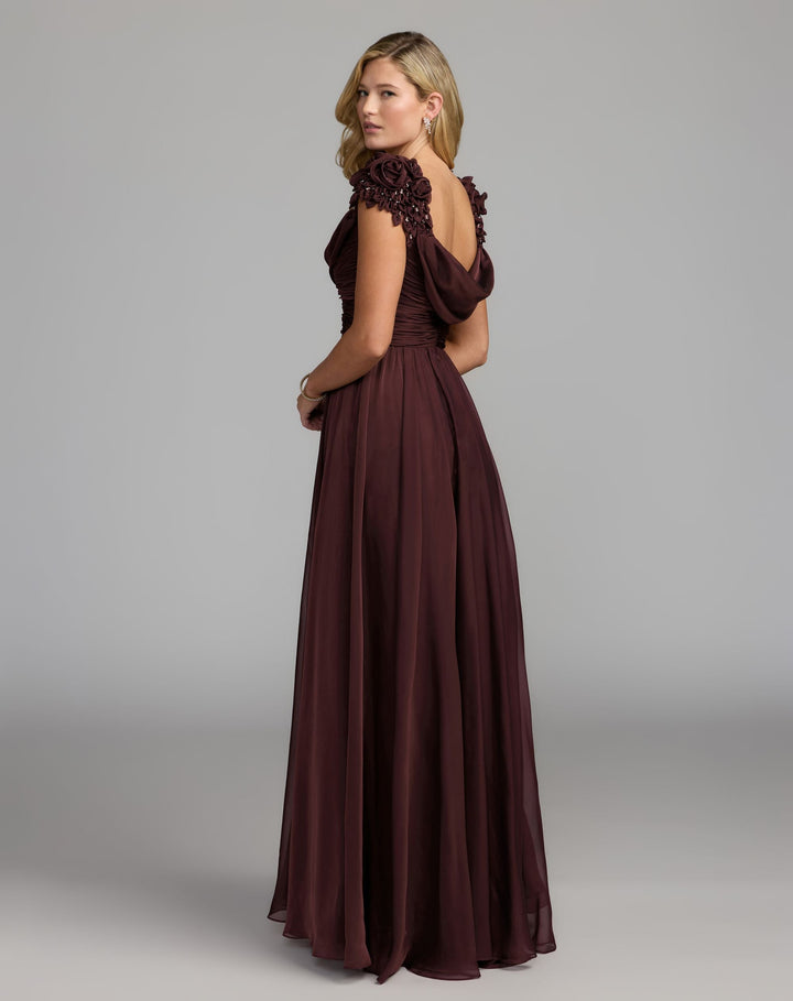 Mac Duggal 69088 Chiffon Cowl Neck Embellished Cap Sleeve Gown