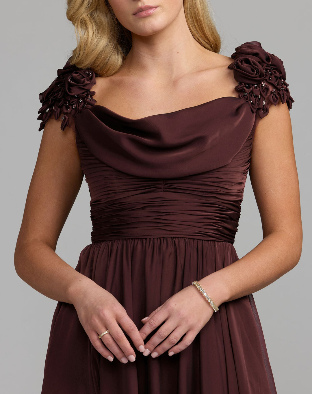 Mac Duggal 69088 Chiffon Cowl Neck Embellished Cap Sleeve Gown
