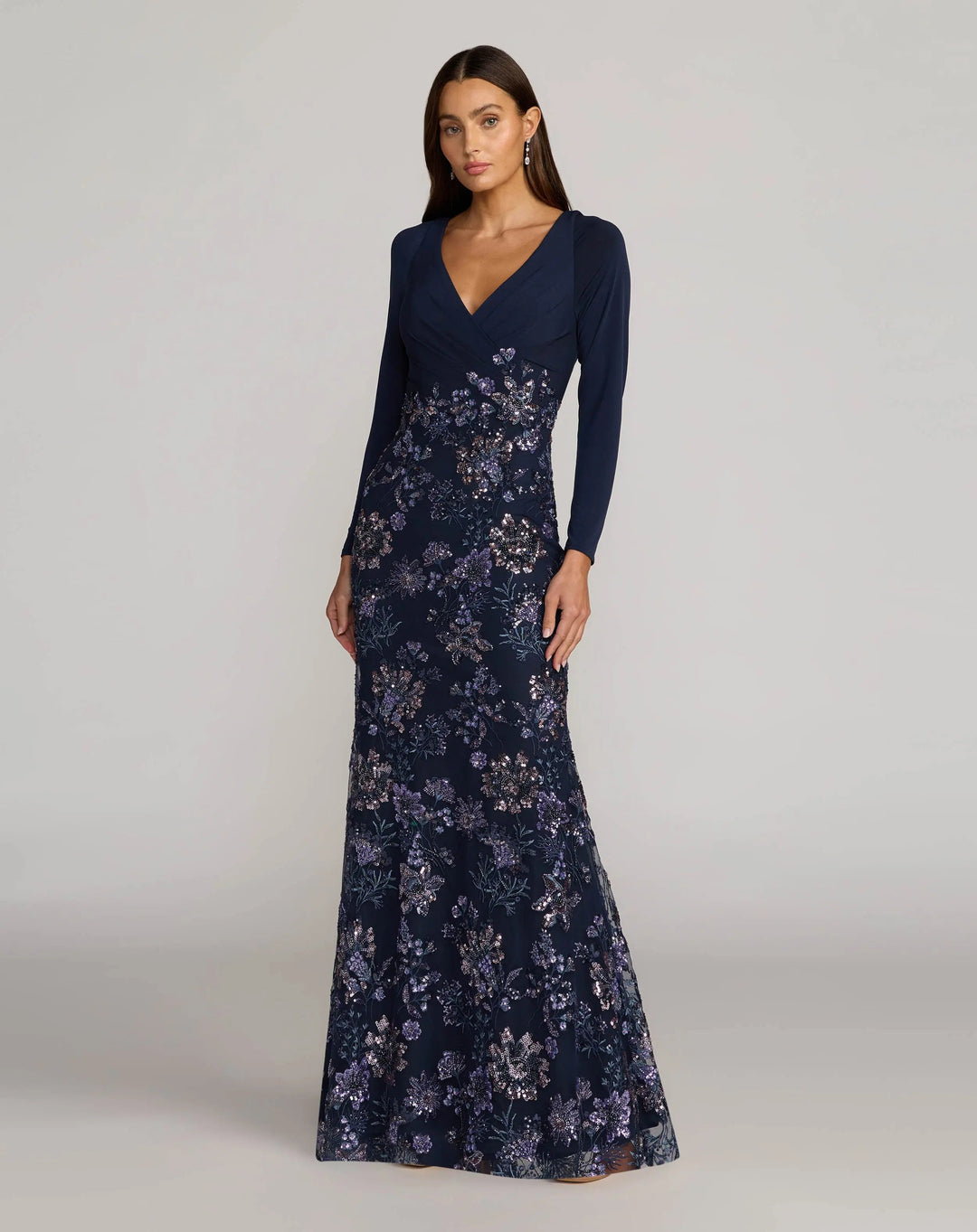 Mac Duggal 69122 Floral Embroidered Jersey Long Sleeve Gown