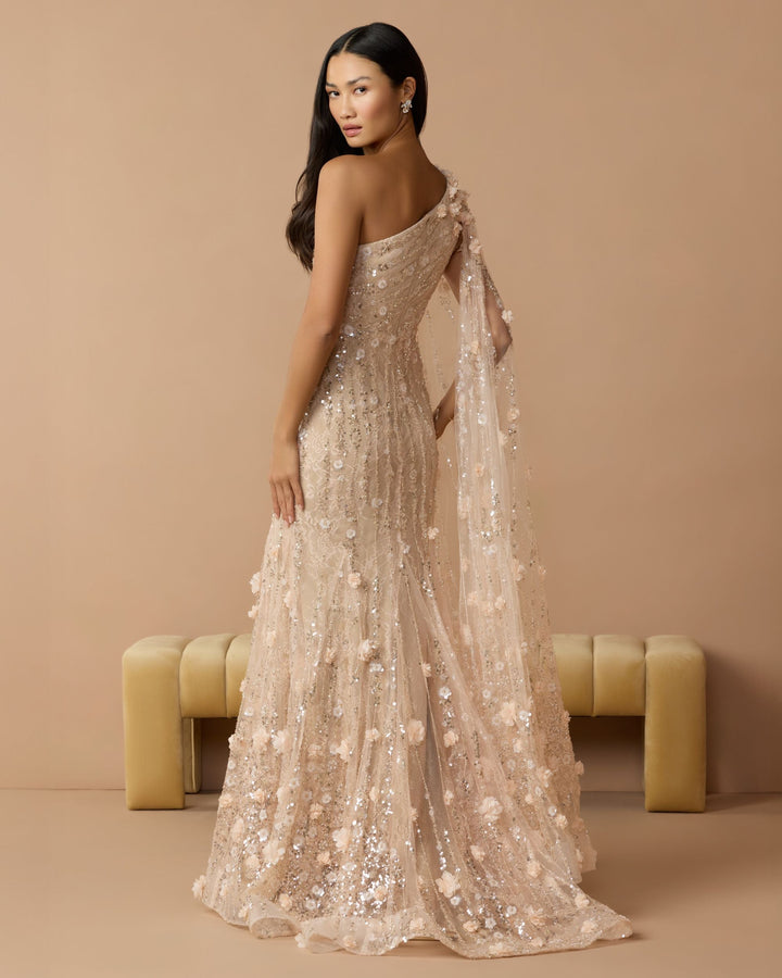 Mac Duggal 69190 One Shoulder Embellished Gown With Cape Sleeve