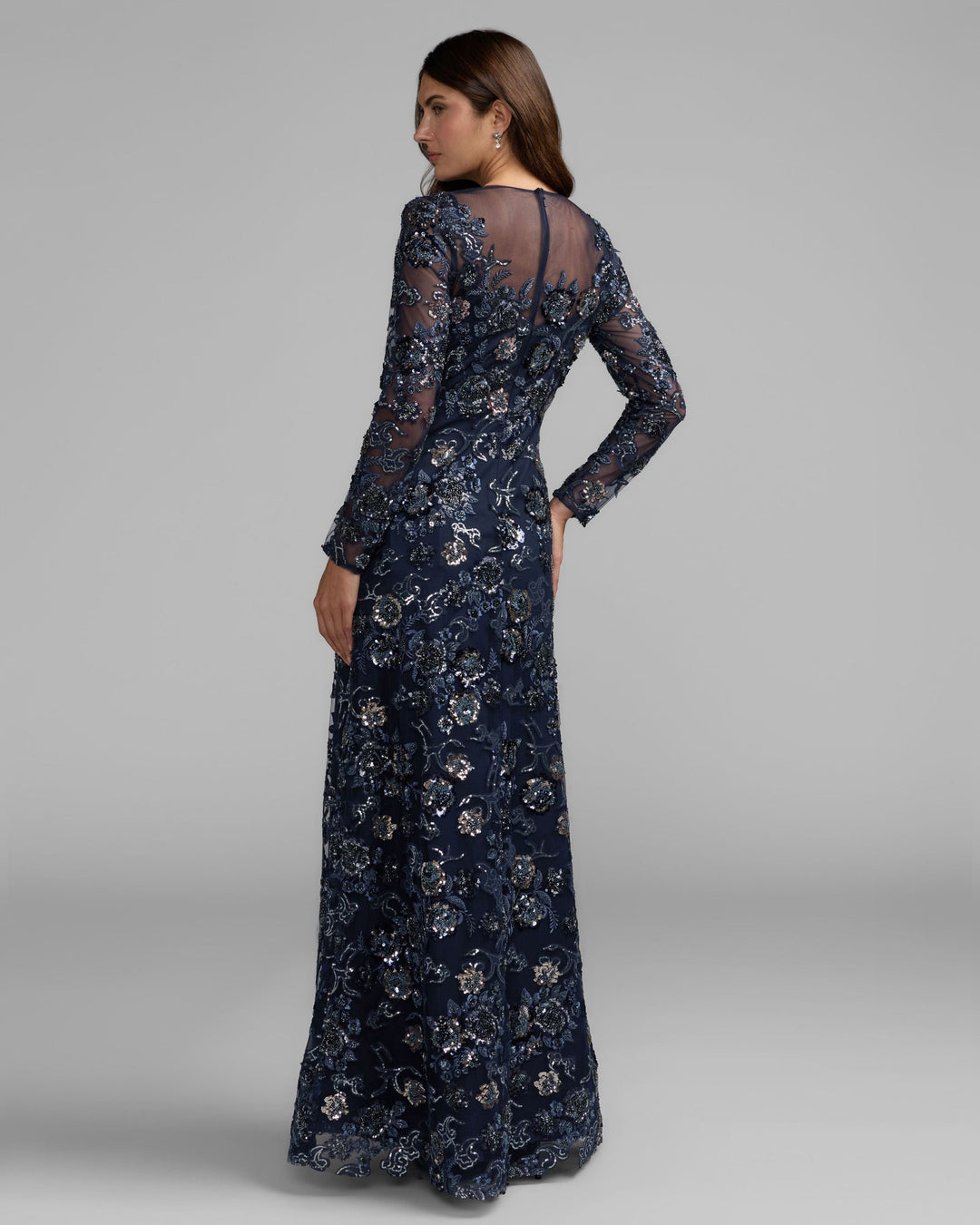 Mac Duggal 69212 Embellished Floral Long Sleeve A-Line Gown
