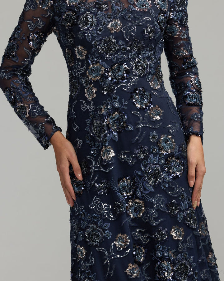 Mac Duggal 69212 Embellished Floral Long Sleeve A-Line Gown