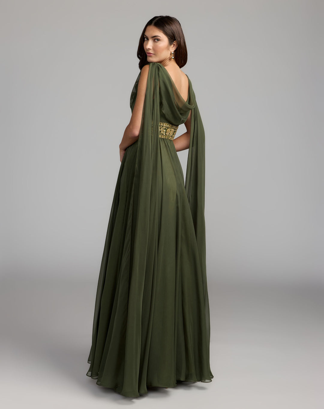 Mac Duggal 69218 Cowl Chiffon Gown With Embellished Waist