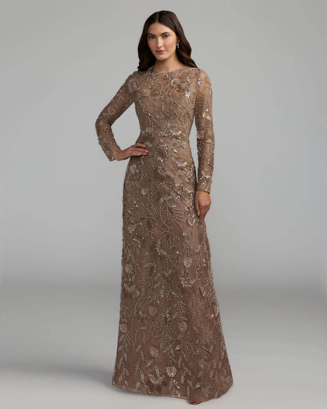 Mac Duggal 69231 Long Sleeve Floral Embellished Lace Gown