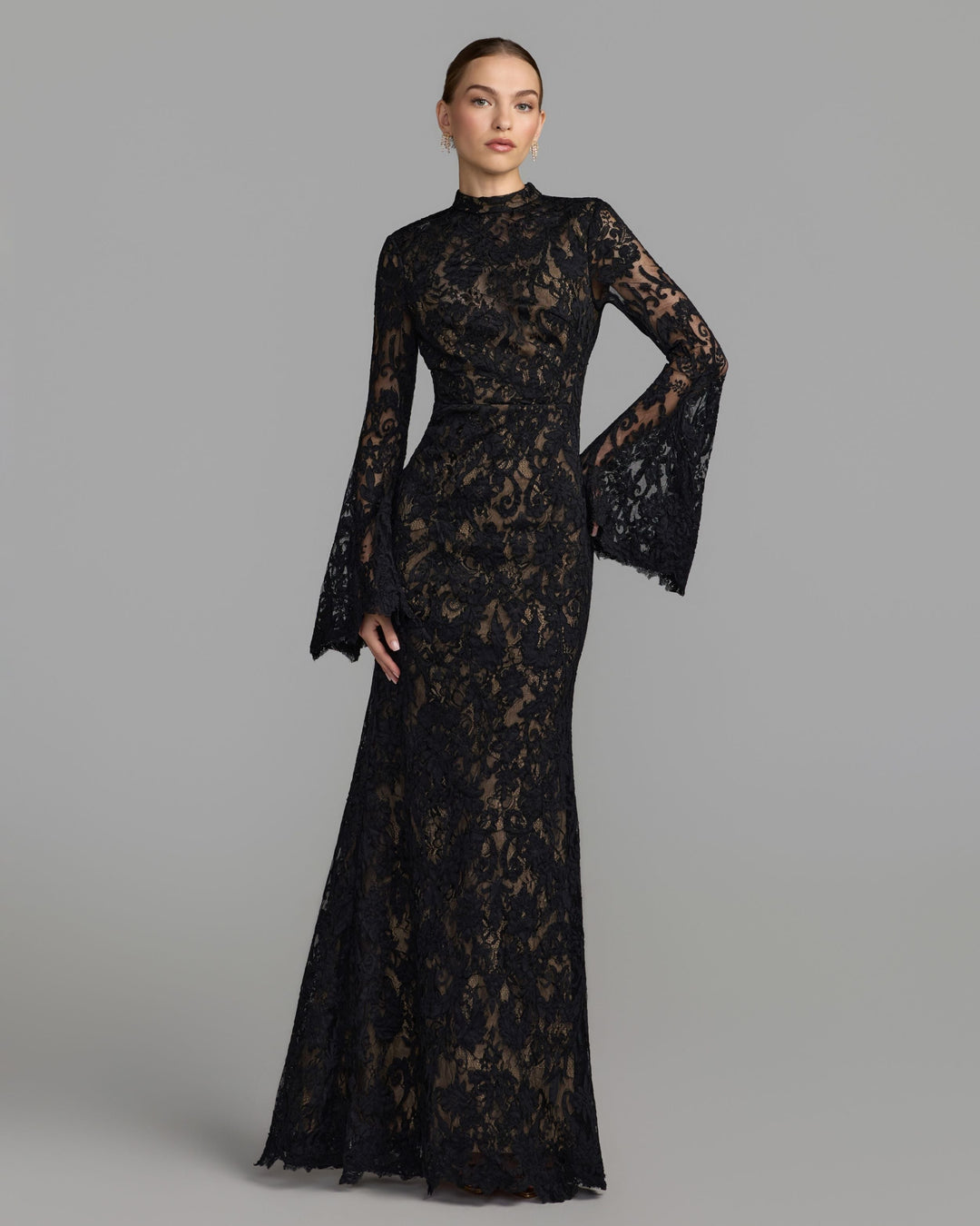 Mac Duggal 69425 Mock Neck Long Sleeve Lace Gown