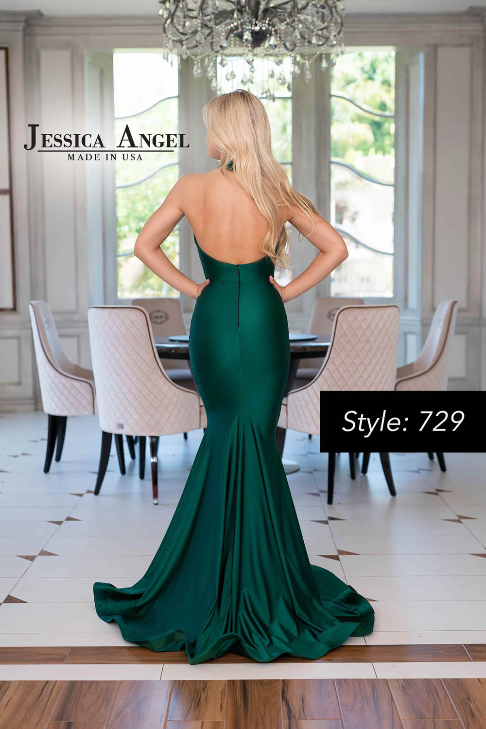 Jessica Angel 729 halter open back mermaid gown back view