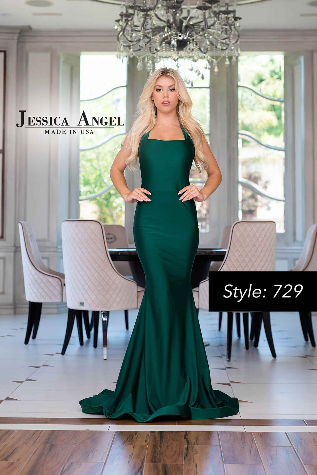 Jessica Angel 729 square neck mermaid gown front view